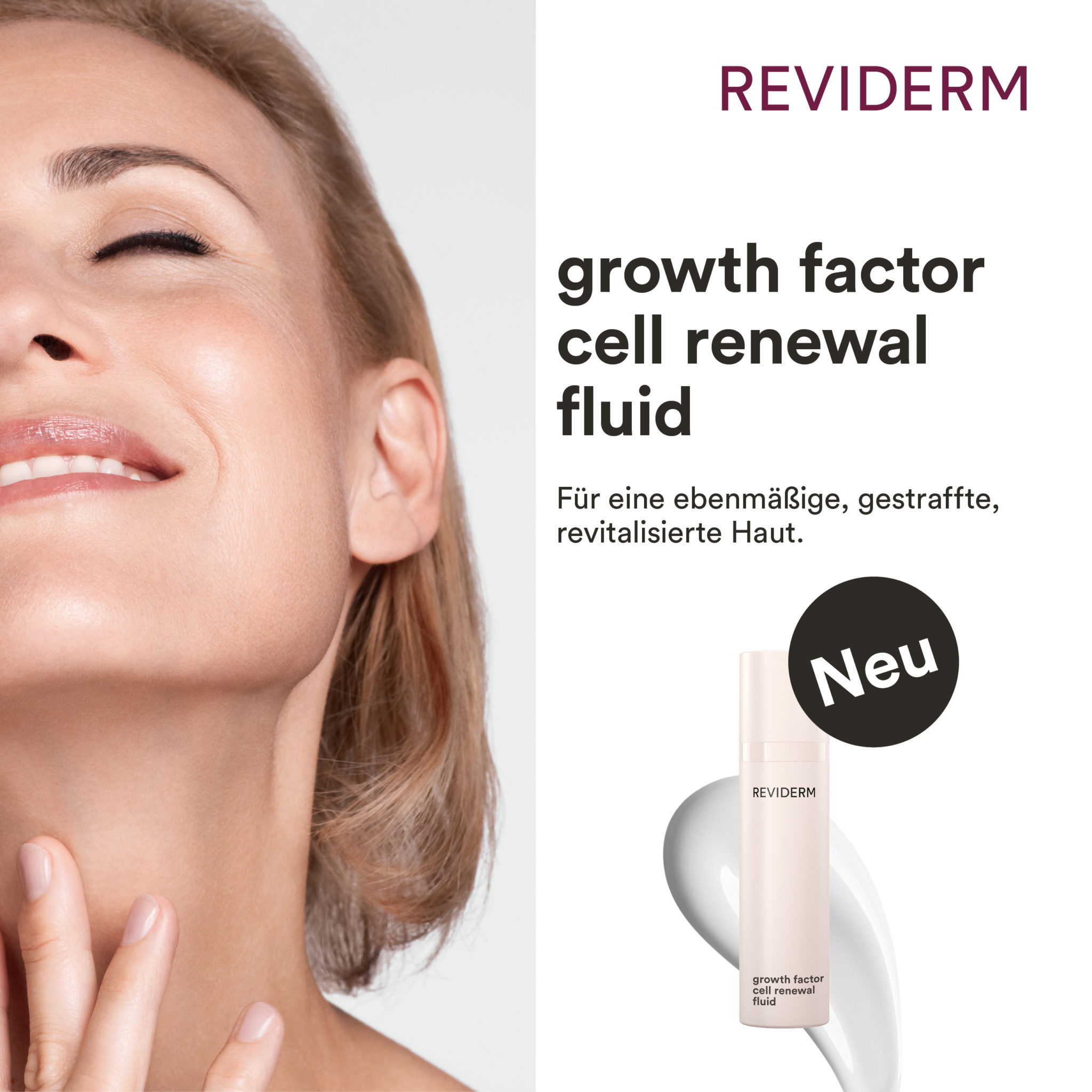 REVIDERM growth factor cell renewal fluid | gestraffte und revitalisierte Haut
